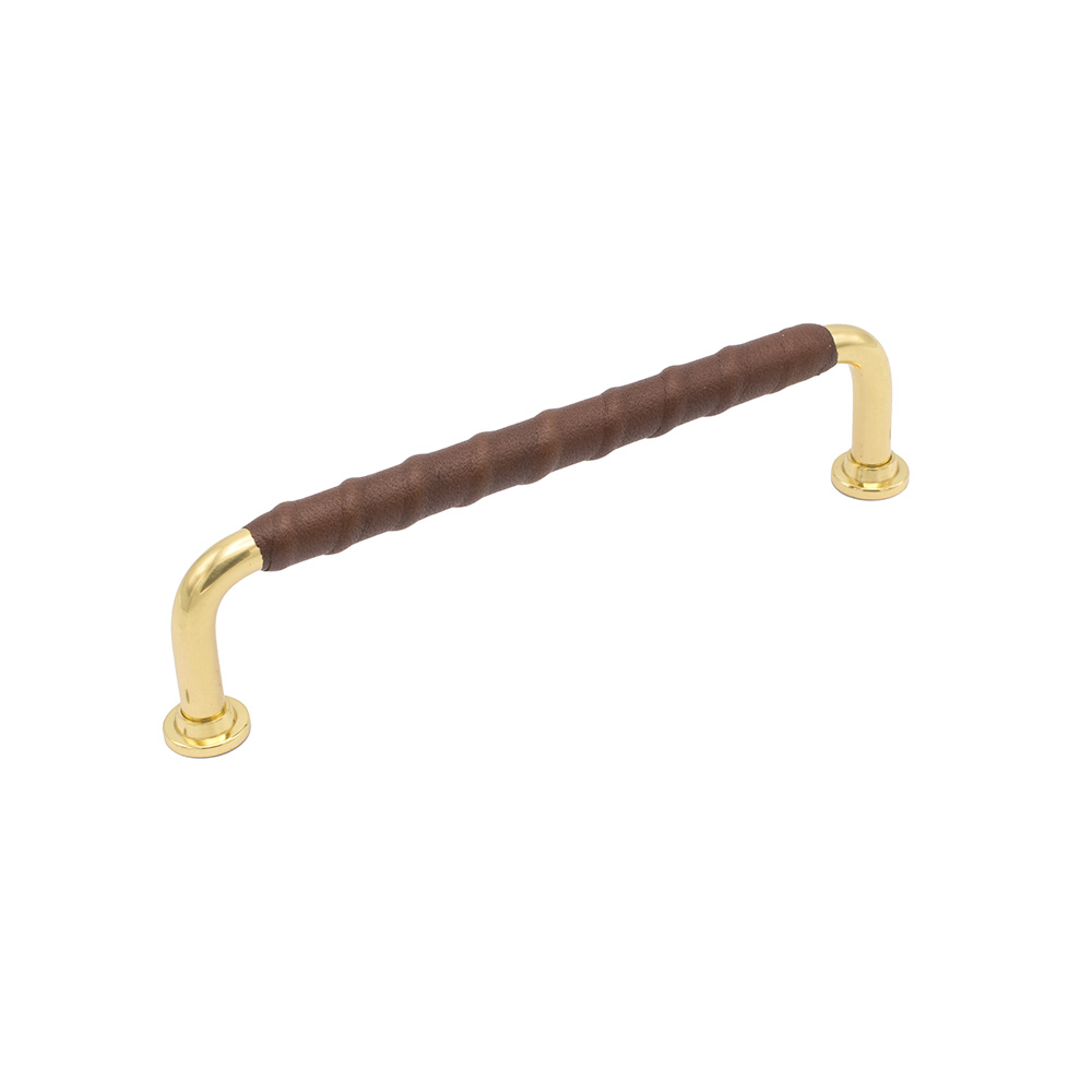 Handle 1353 - Polished Brass/Brown Leather in the group Cabinet Handles / Color/Material / Leather at Beslag Online (hdt-1353-P-massing-brun)