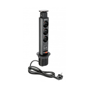 Elpelare 60mm 3st 230V uttag 2st USB - Svart