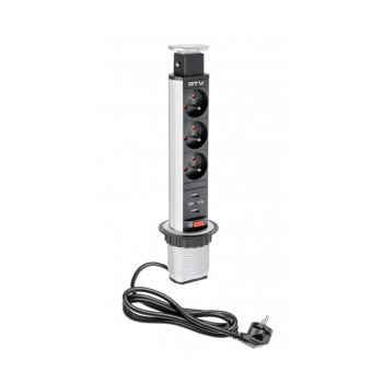 Elpelare 60mm 3st 230V uttag 2st USB - Silver