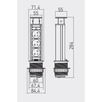 Elpelare 60mm 3st 230V EU uttag - Silver