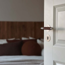 Dörrhandtag Kastrup - Rostfritt Stål Finish/Läderlindat Brun