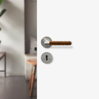 Dörrhandtag Kastrup - Rostfritt Stål Finish/Läderlindat Brun