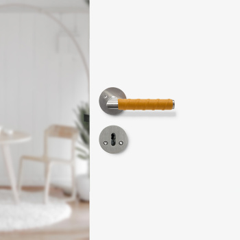 Dörrhandtag Kastrup - Rostfritt Stål Finish/Läderlindat Natur