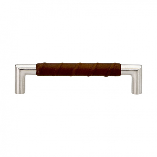 Handtag Norma 12 i rostfritt och brunt läder från Beslag Design